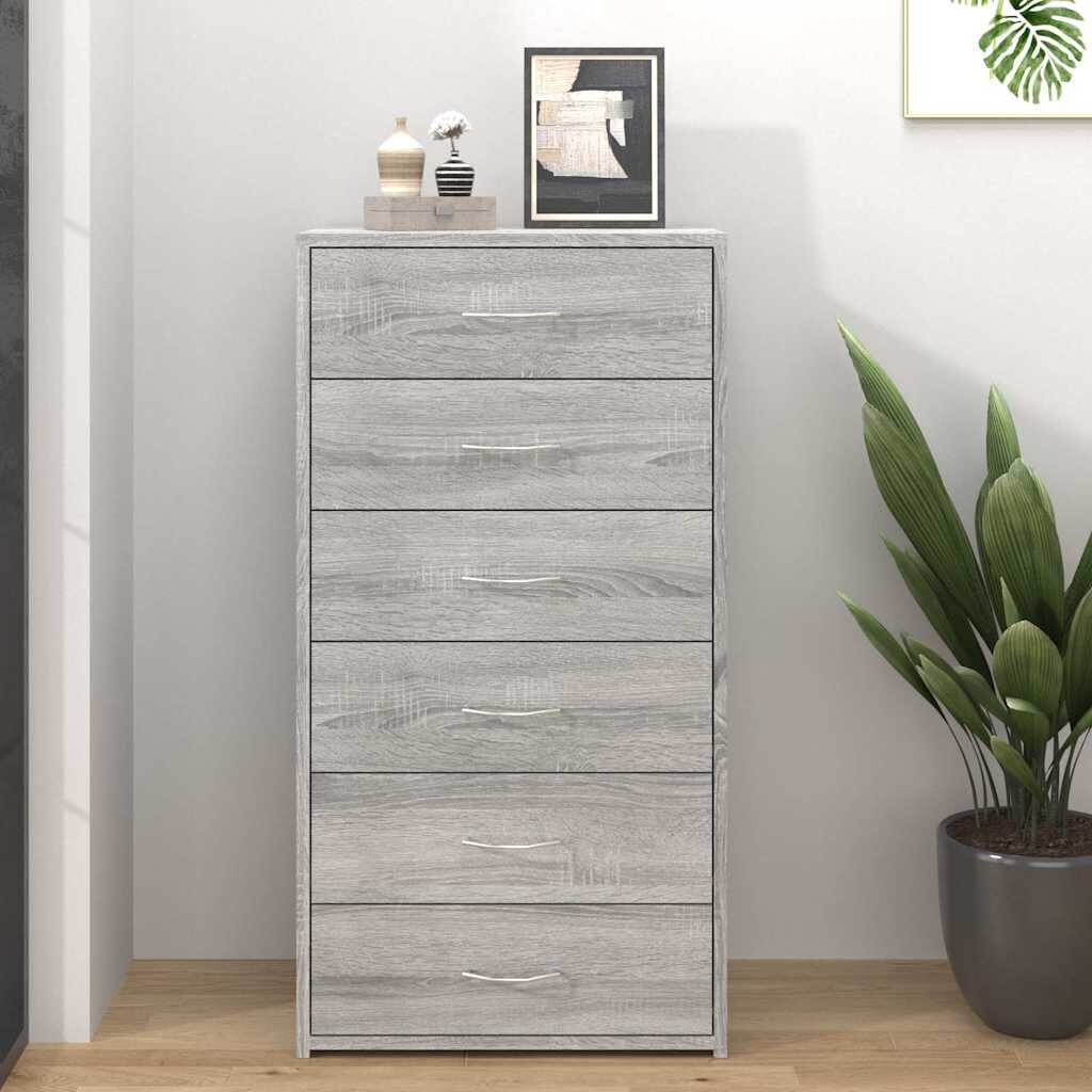 vidaXL Сайдборд с 6 чекмеджета сив сонома 50x34x96 см инженерно дърво