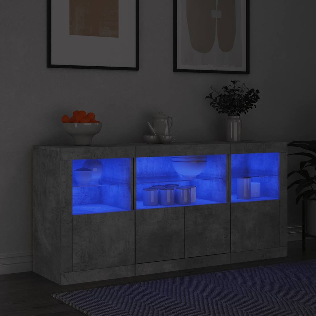 vidaXL Сайдборд с LED светлини бетонно сив 1425x37x67 см