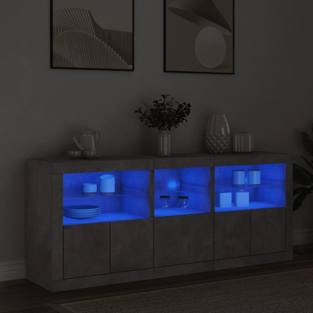 vidaXL Сайдборд с LED светлини бетонно сив 162x37x67 см