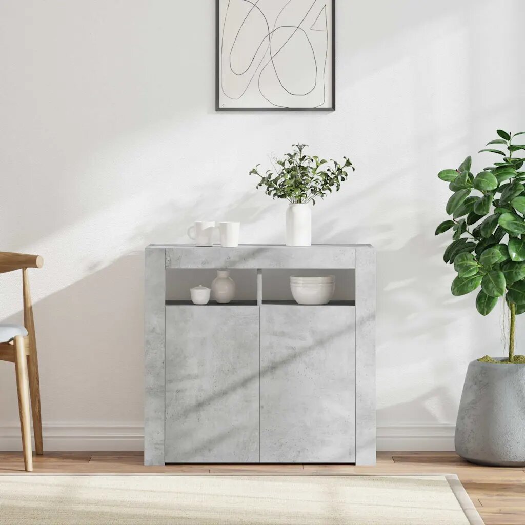 vidaXL Сайдборд с LED светлини бетонно сив 80x35x75 см