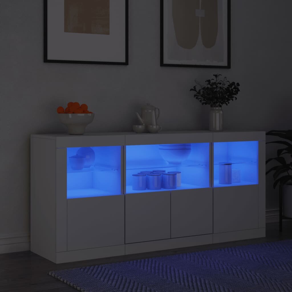 vidaXL Сайдборд с LED светлини бял 1425x37x67 см