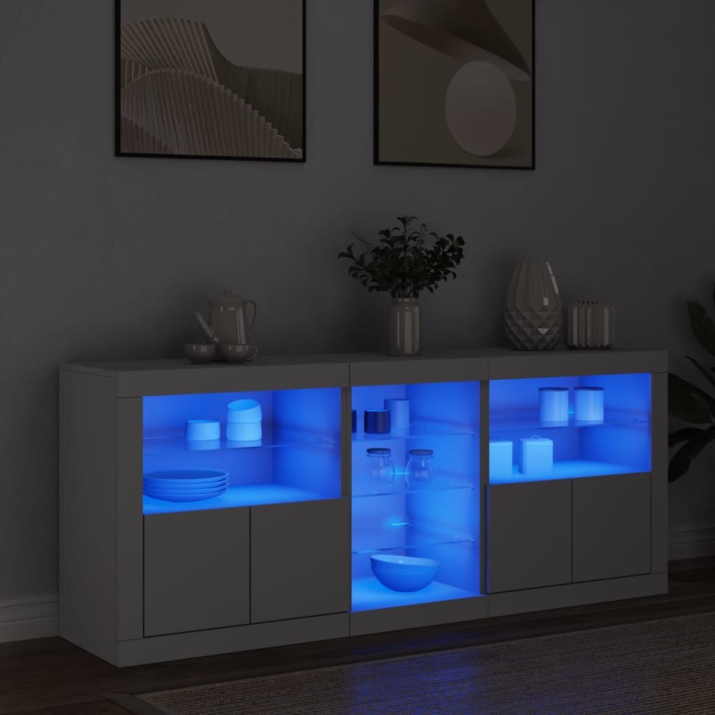 vidaXL Сайдборд с LED светлини бял 162x37x67 см