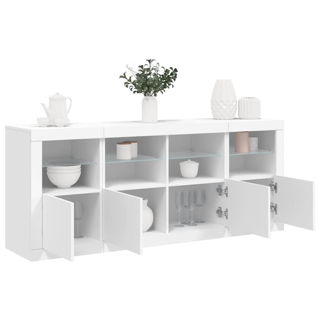 vidaXL Сайдборд с LED светлини бял 163x37x67 см