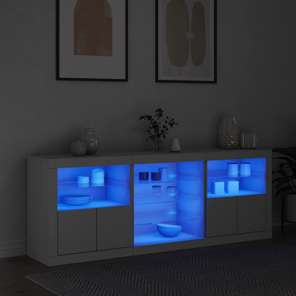 vidaXL Сайдборд с LED светлини бял 1815x37x67 см