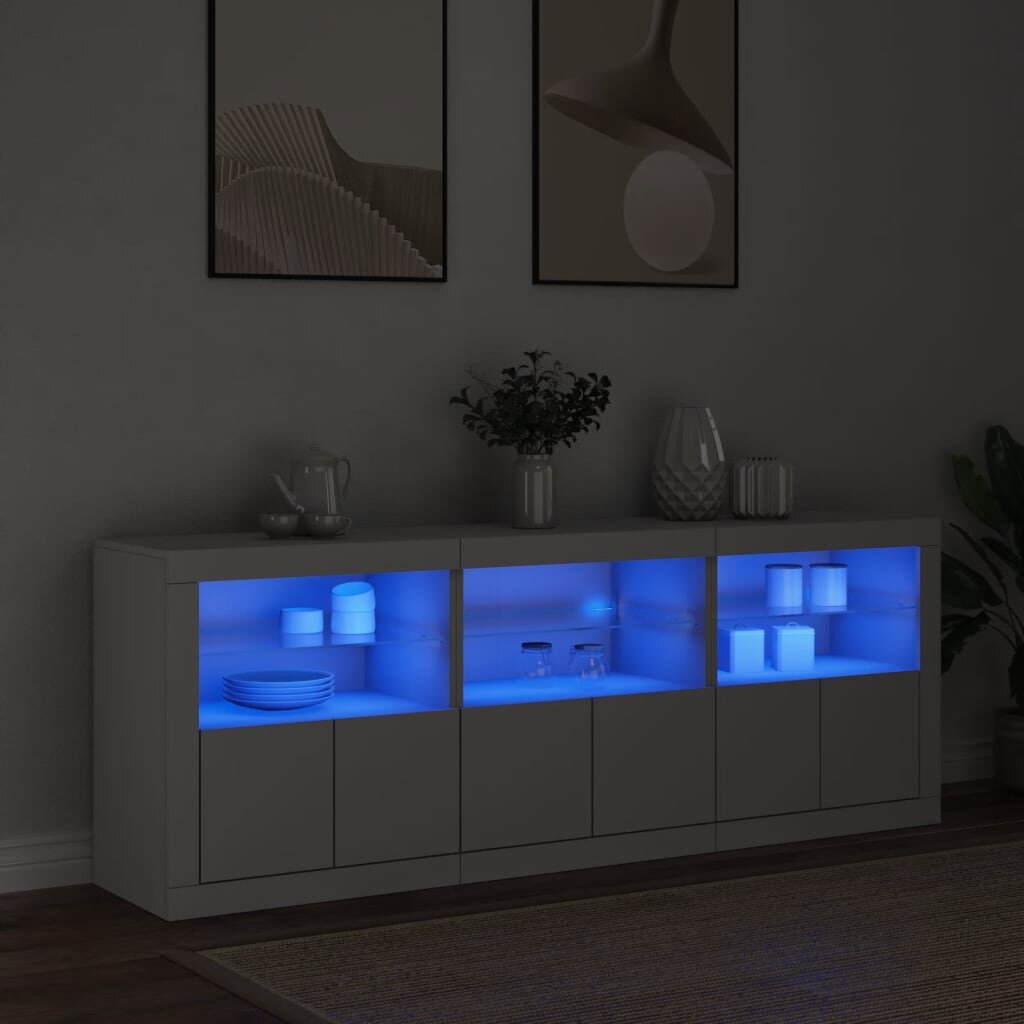 vidaXL Сайдборд с LED светлини бял 1815x37x67 см