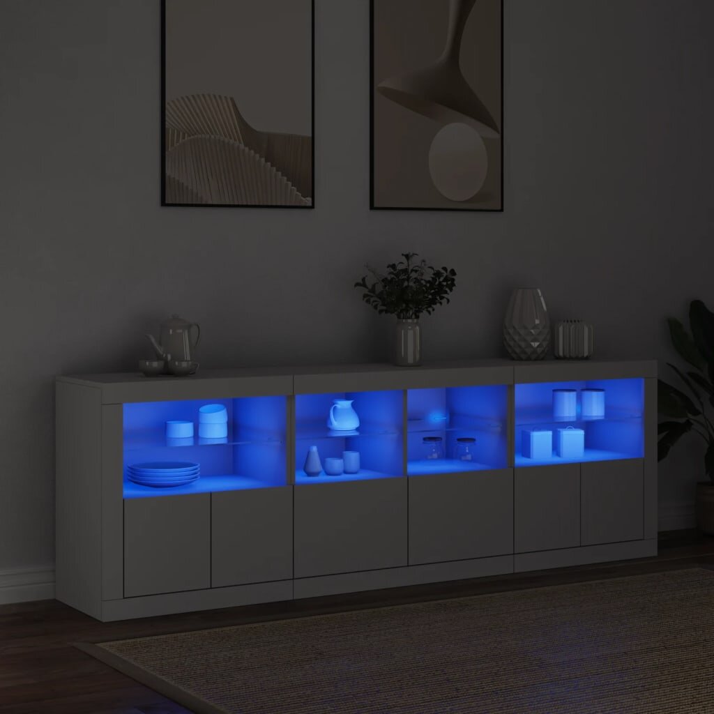 vidaXL Сайдборд с LED светлини бял 202x37x67 см