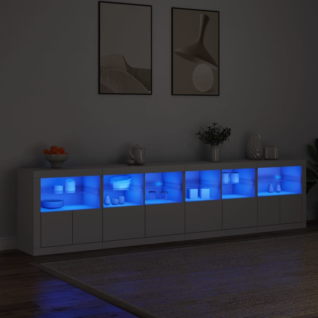 vidaXL Сайдборд с LED светлини бял 283x37x67 см