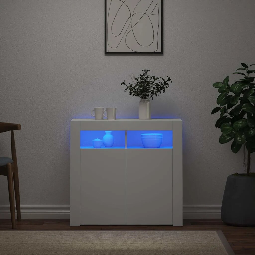 vidaXL Сайдборд с LED светлини бял 80x35x75 см