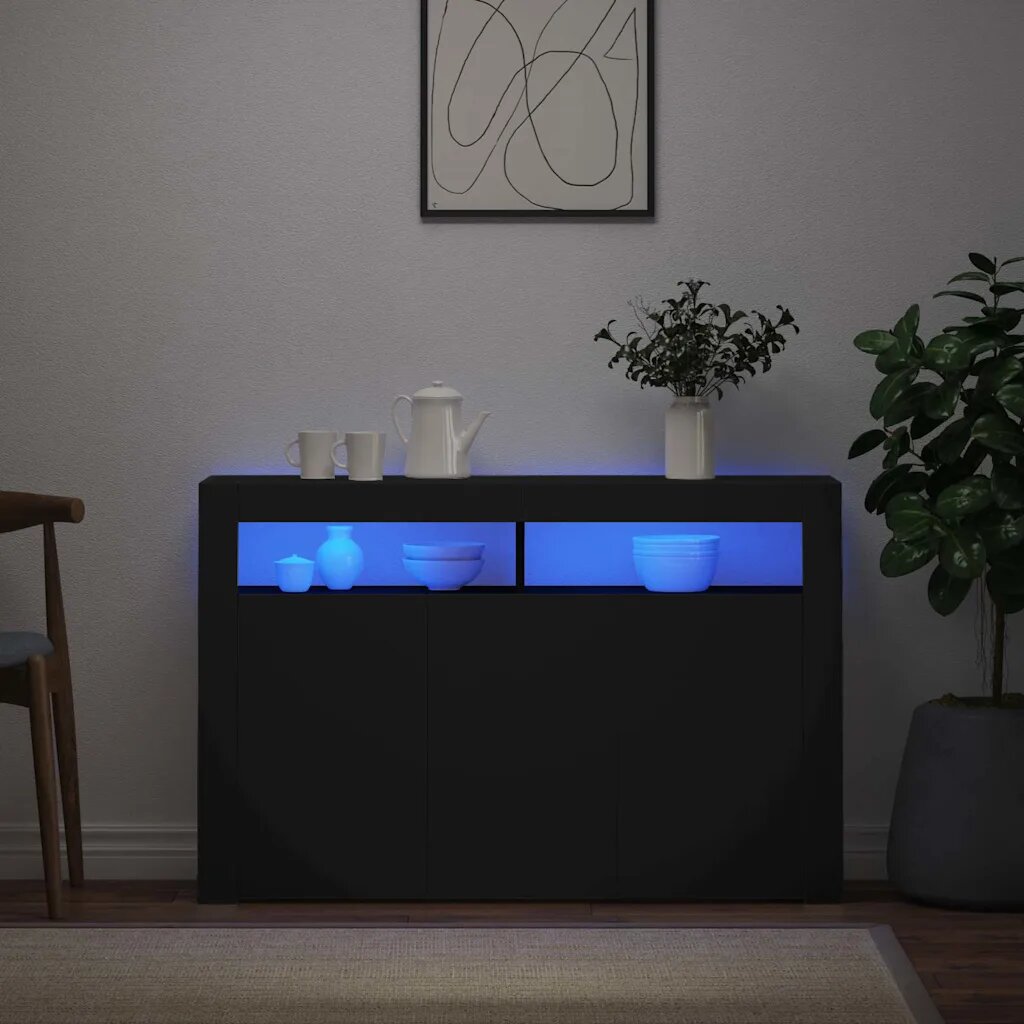 vidaXL Сайдборд с LED светлини черен 1155x30x75 см