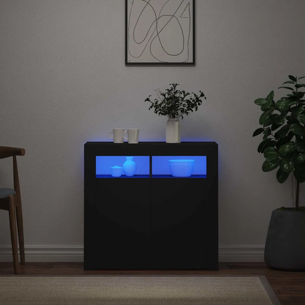 vidaXL Сайдборд с LED светлини черен 80x35x75 см