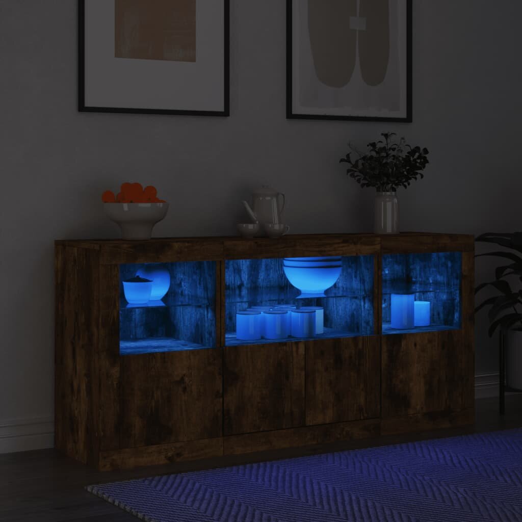 vidaXL Сайдборд с LED светлини oпушен дъб 1425x37x67 см