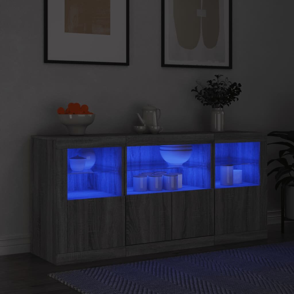 vidaXL Сайдборд с LED светлини сив сонома 1425x37x67 см