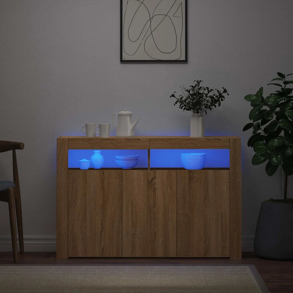 vidaXL Сайдборд с LED светлини сонома дъб 1155x30x75 см