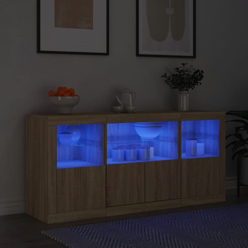 vidaXL Сайдборд с LED светлини сонома дъб 1425x37x67 см