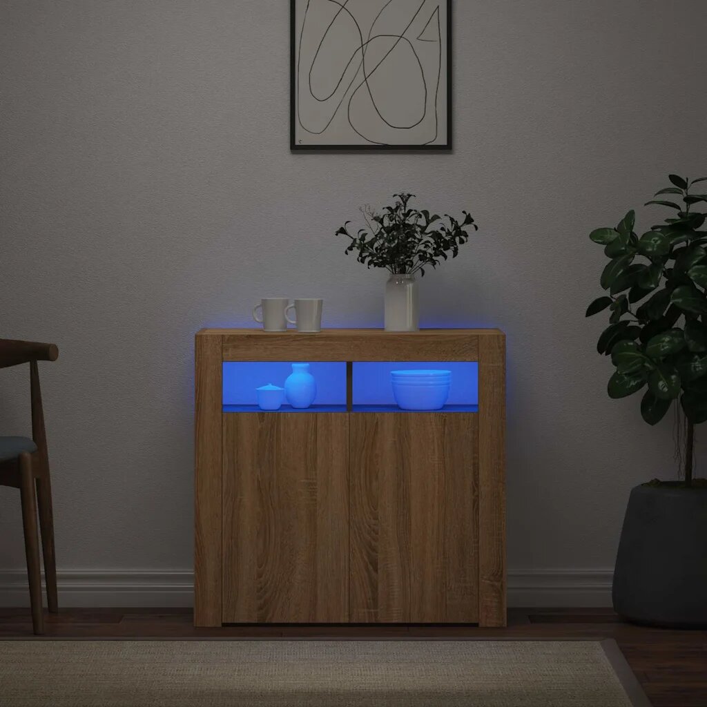 vidaXL Сайдборд с LED светлини сонома дъб 80x35x75 см