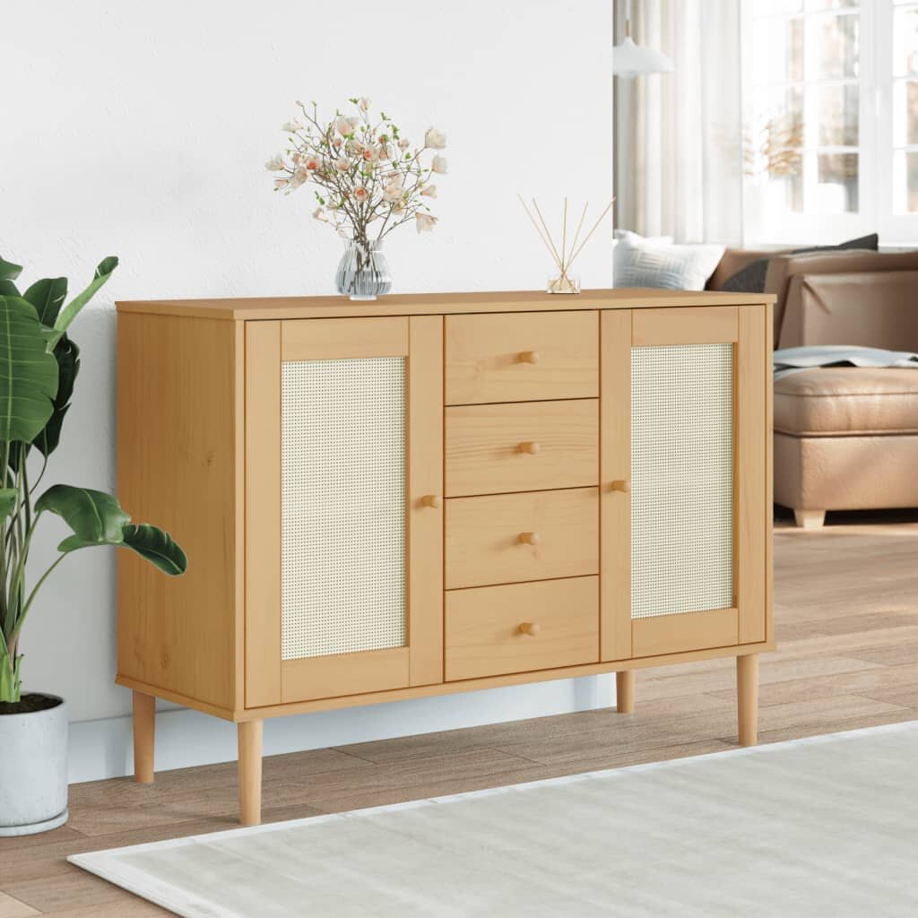 vidaXL Сайдборд "SENJA" ратанова визия 112x40x80 см бор масив