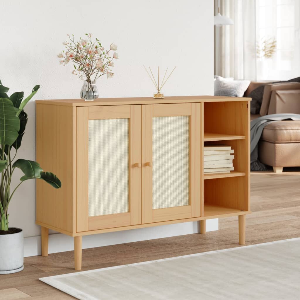 vidaXL Сайдборд "SENJA" ратанова визия 112x40x80 см бор масив