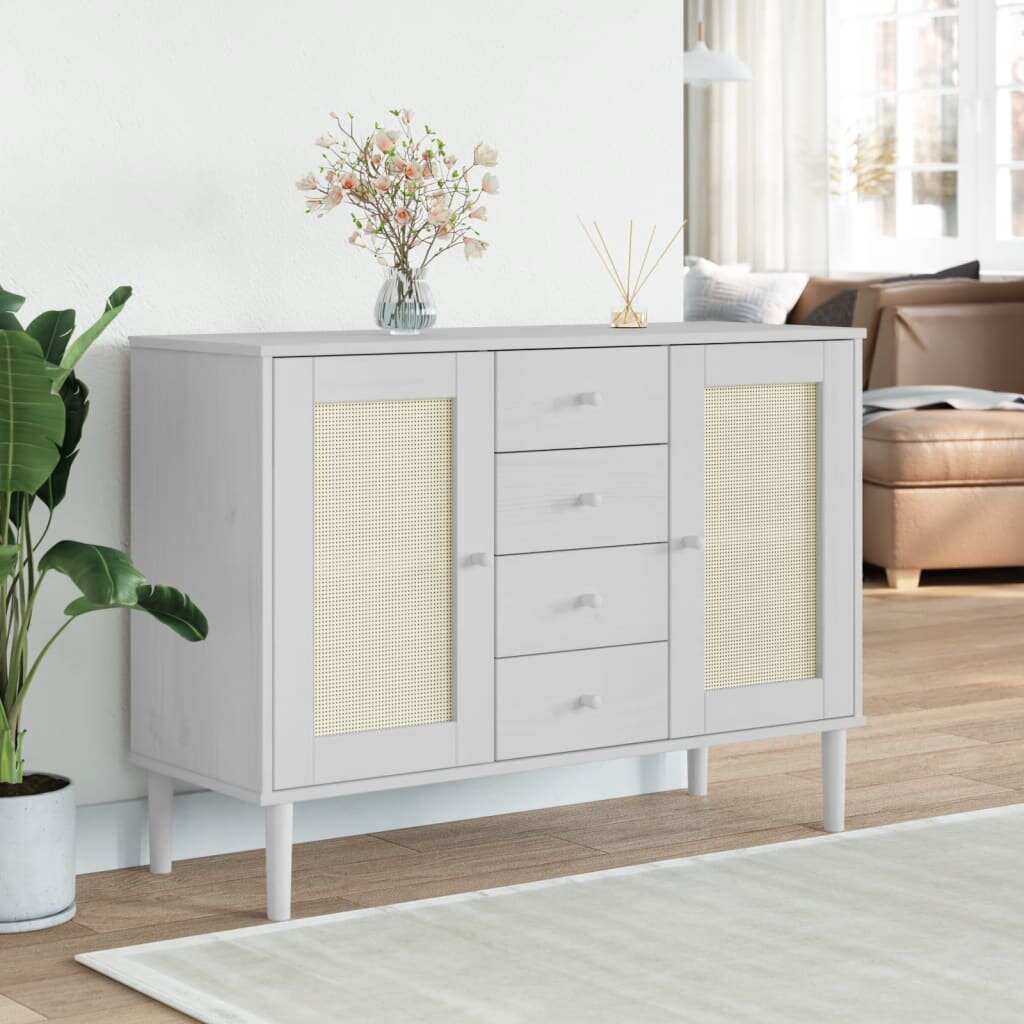 vidaXL Сайдборд "SENJA" ратанова визия бял 112x40x80 см бор масив