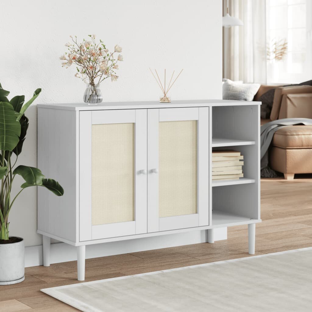 vidaXL Сайдборд "SENJA" ратанова визия бял 112x40x80 см бор масив