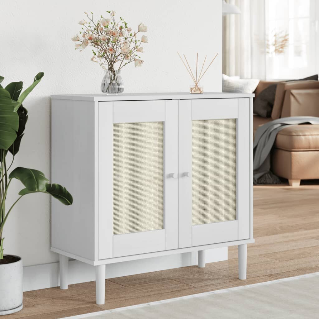 vidaXL Сайдборд "SENJA" ратанова визия бял 80x35x80 см бор масив