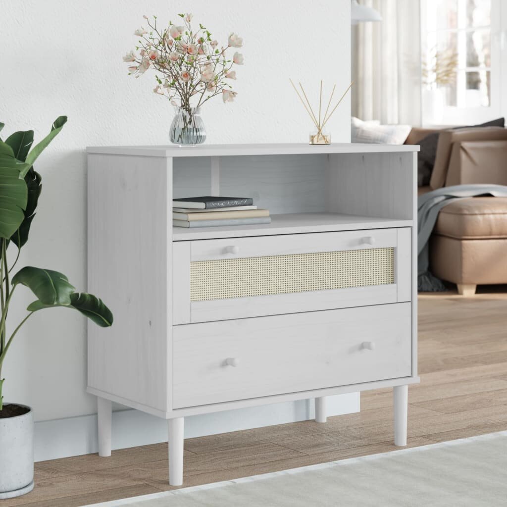 vidaXL Сайдборд "SENJA" ратанова визия бял 80x40x80 см бор масив