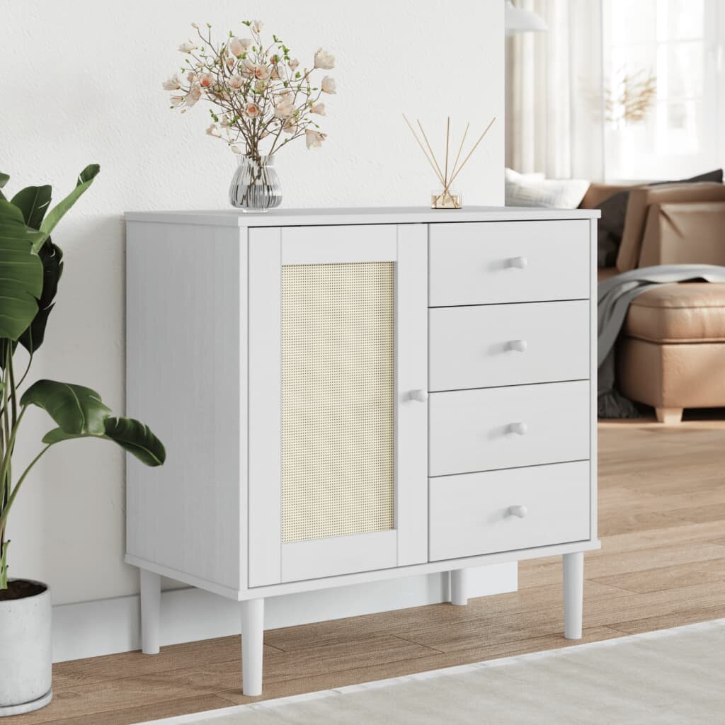 vidaXL Сайдборд "SENJA" ратанова визия бял 80x40x80 см бор масив