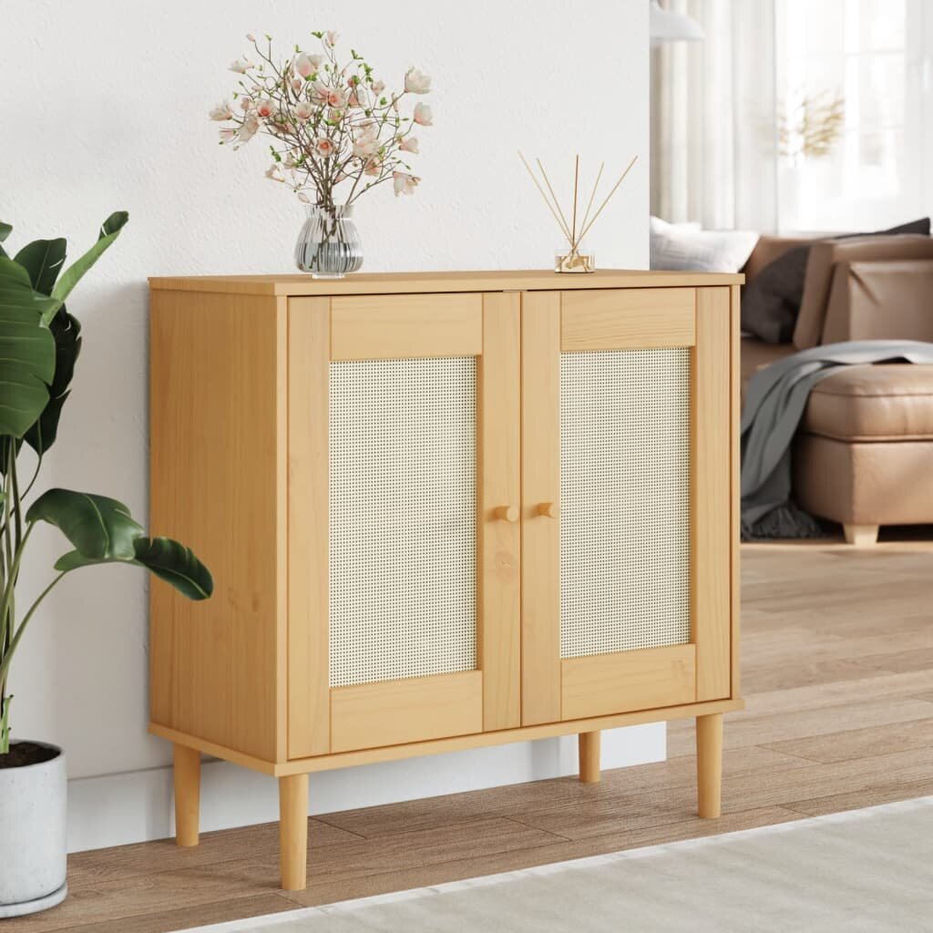 vidaXL Сайдборд "SENJA" ратанова визия кафяв 80x35x80 см бор масив