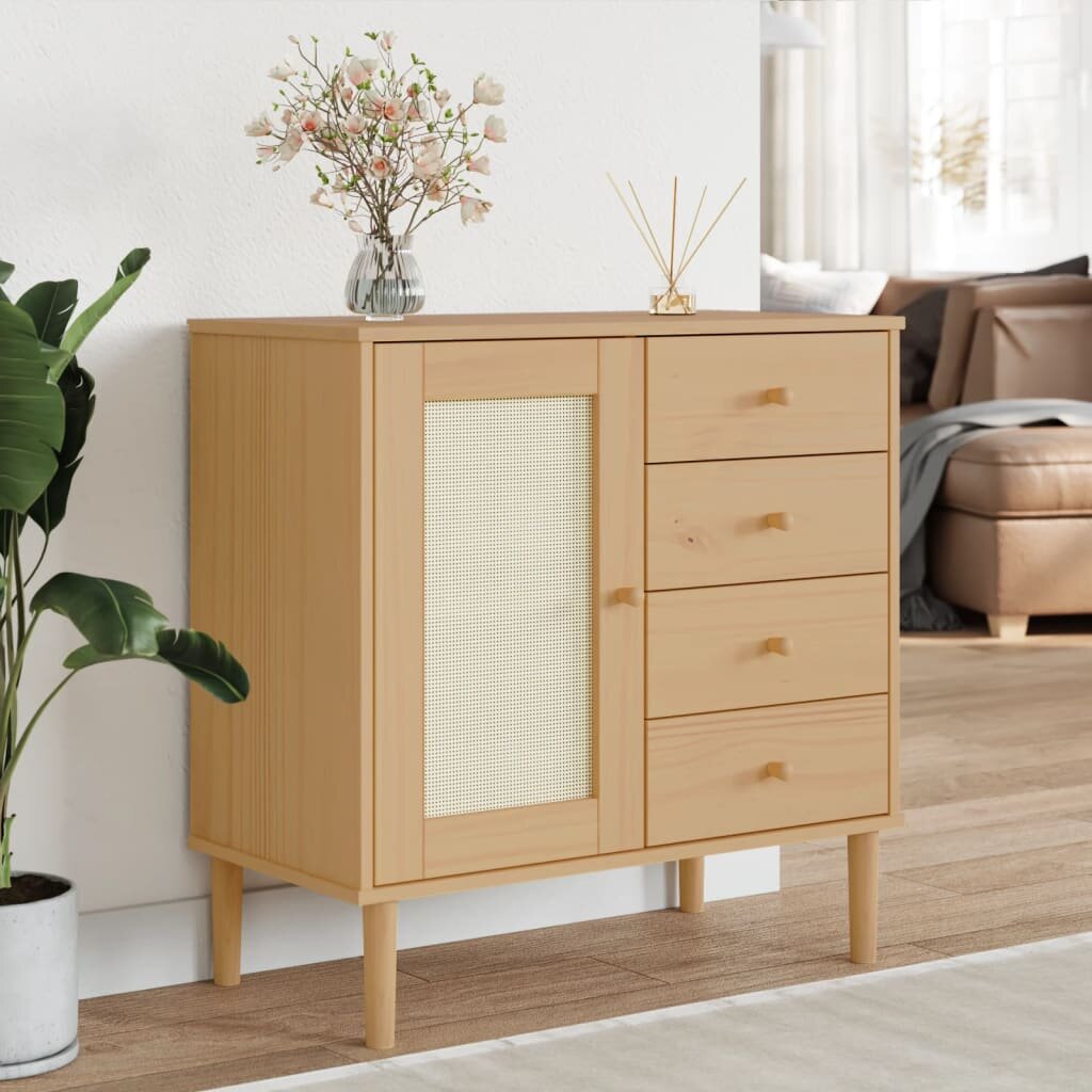 vidaXL Сайдборд "SENJA" ратанова визия кафяв 80x40x80 см бор масив