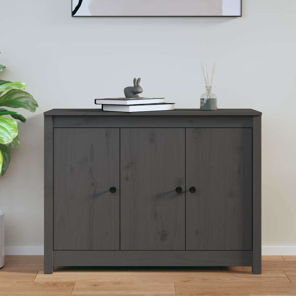 vidaXL Сайдборд сив 100x35x74 см бор масив