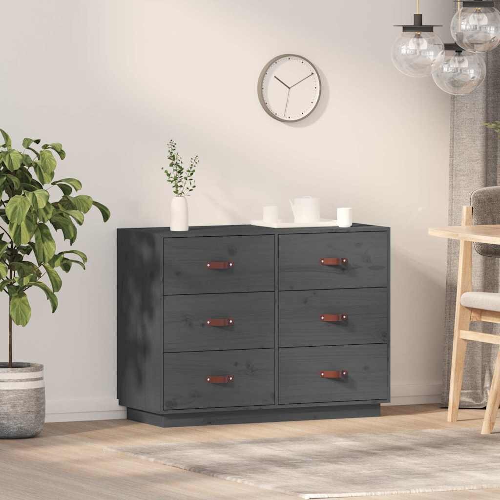 vidaXL Сайдборд сив 100x40x75 см бор масив