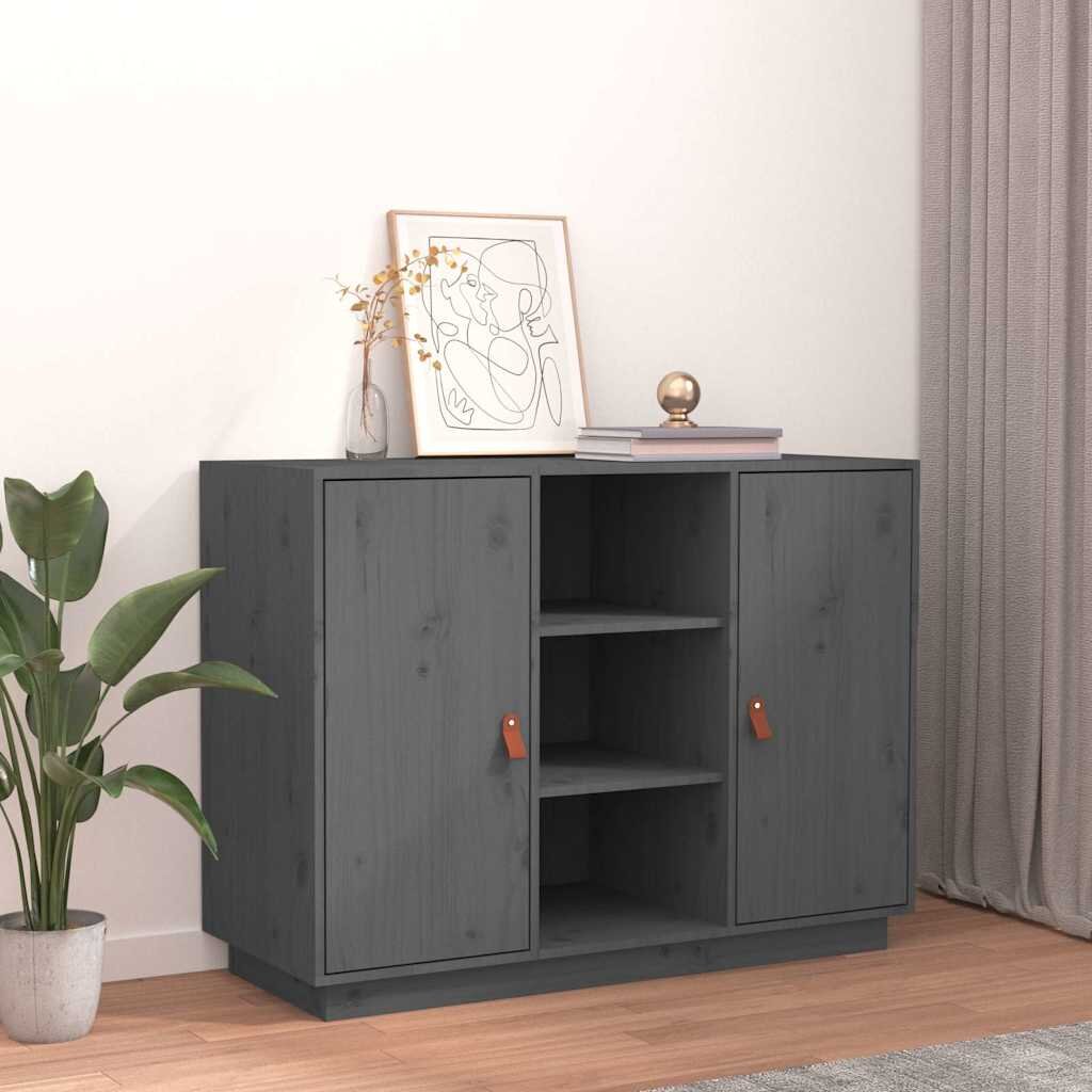 vidaXL Сайдборд сив 100x40x75 см бор масив