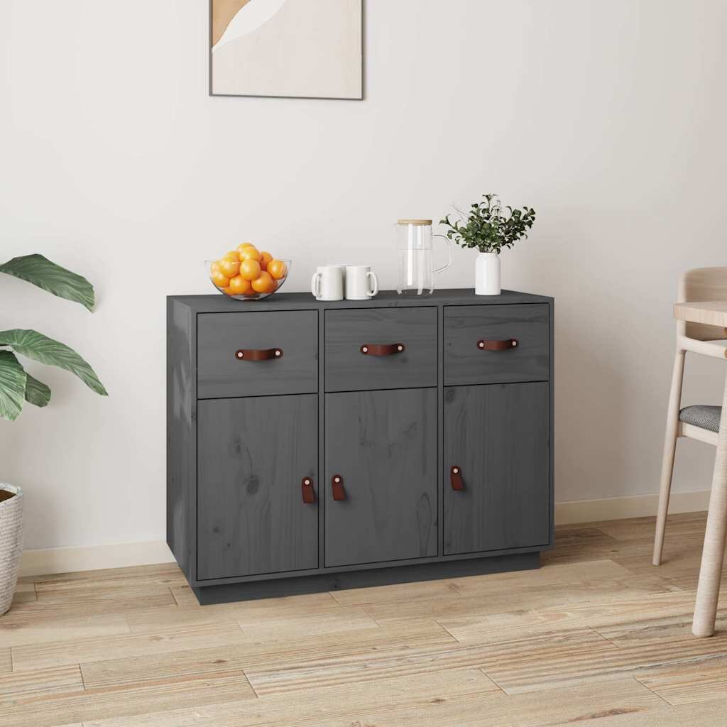 vidaXL Сайдборд сив 100x40x75 см бор масив