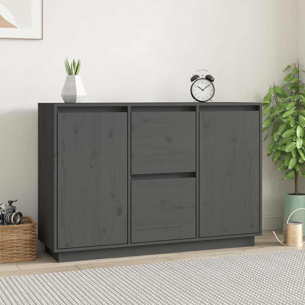 vidaXL Сайдборд сив 111x34x75 см бор масив