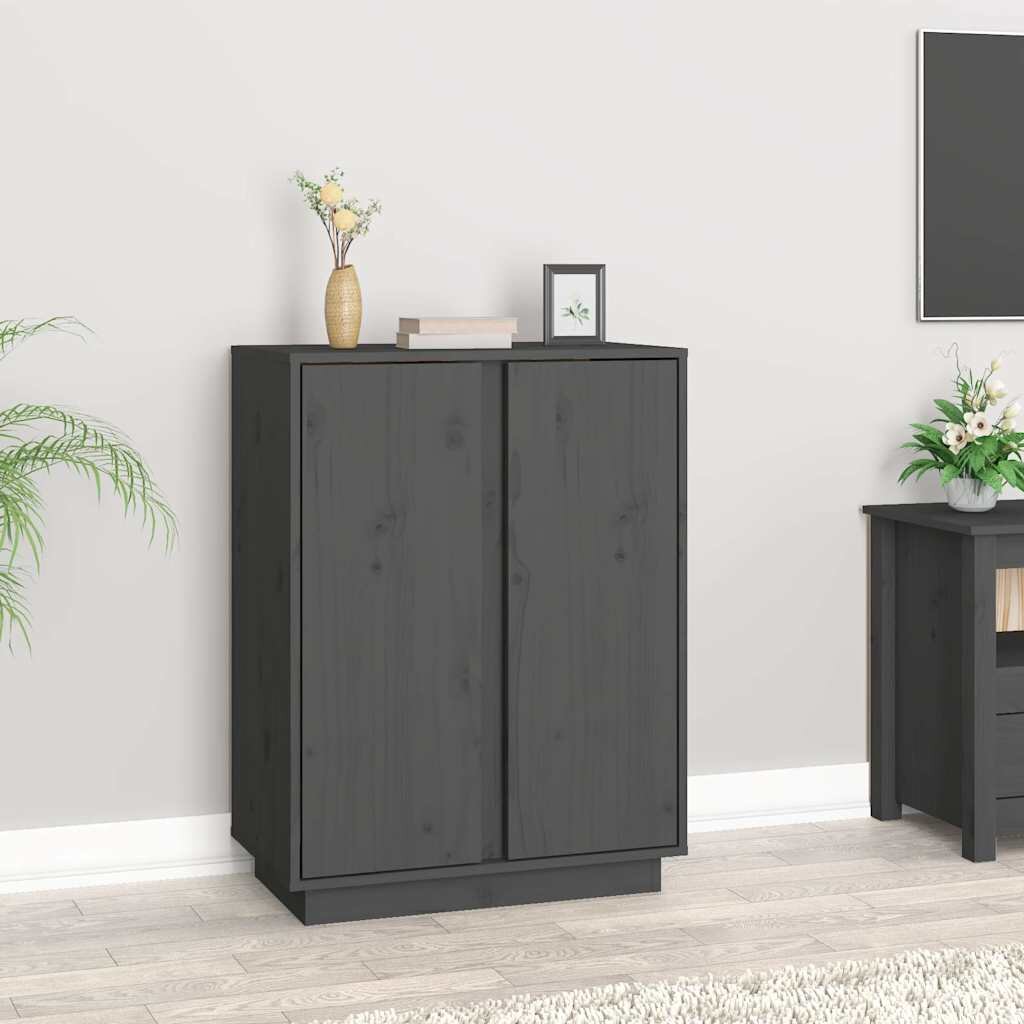 vidaXL Сайдборд сив 60x35x80 см бор масив