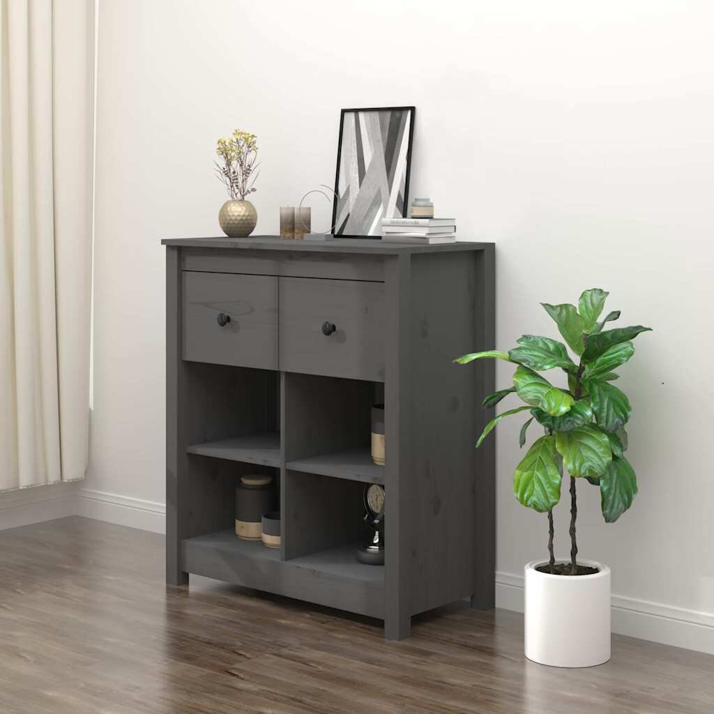 vidaXL Сайдборд сив 70x35x80 см бор масив