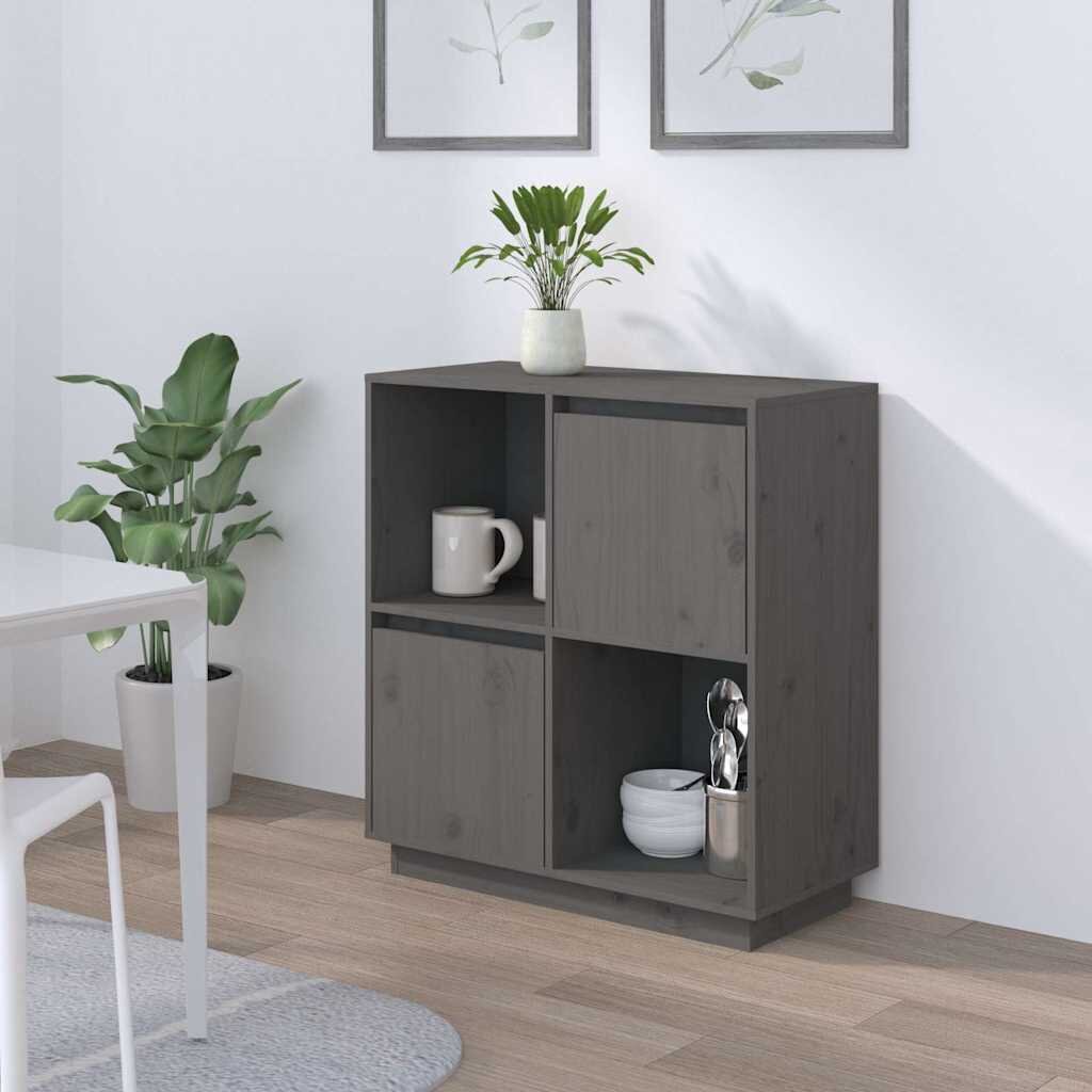 vidaXL Сайдборд сив 74x35x80 см бор масив