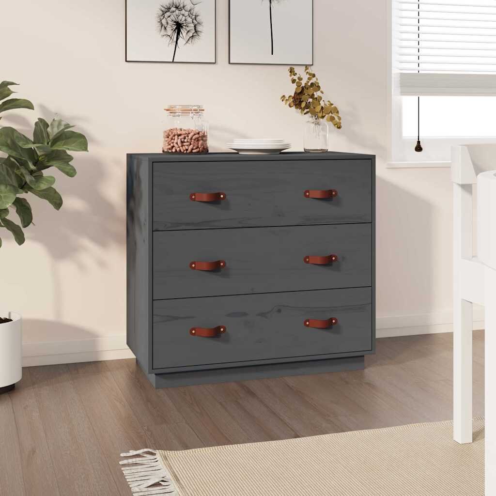 vidaXL Сайдборд сив 80x40x75 см бор масив