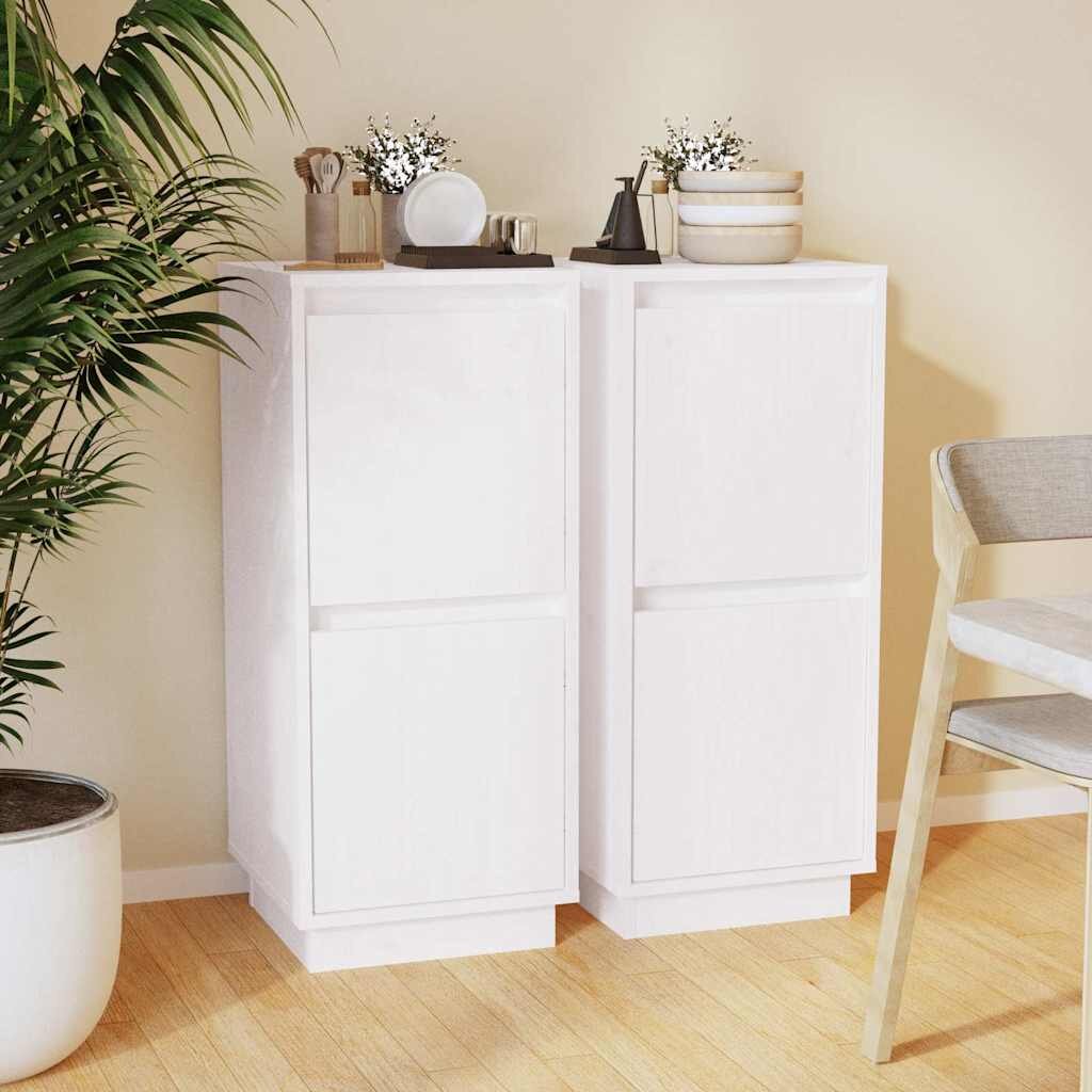 vidaXL Сайдборди 2 бр бели 315x34x75 см бор масив