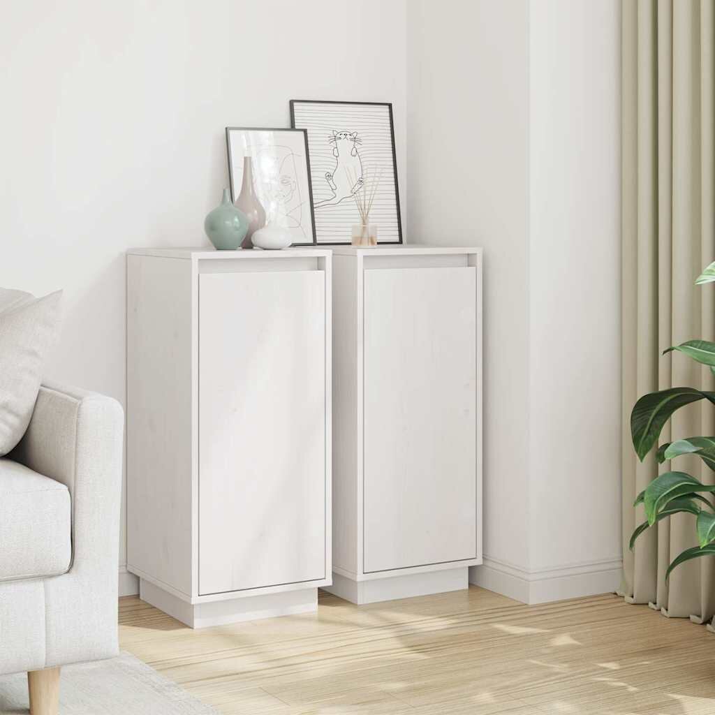vidaXL Сайдборди 2 бр бели 315x34x75 см бор масив