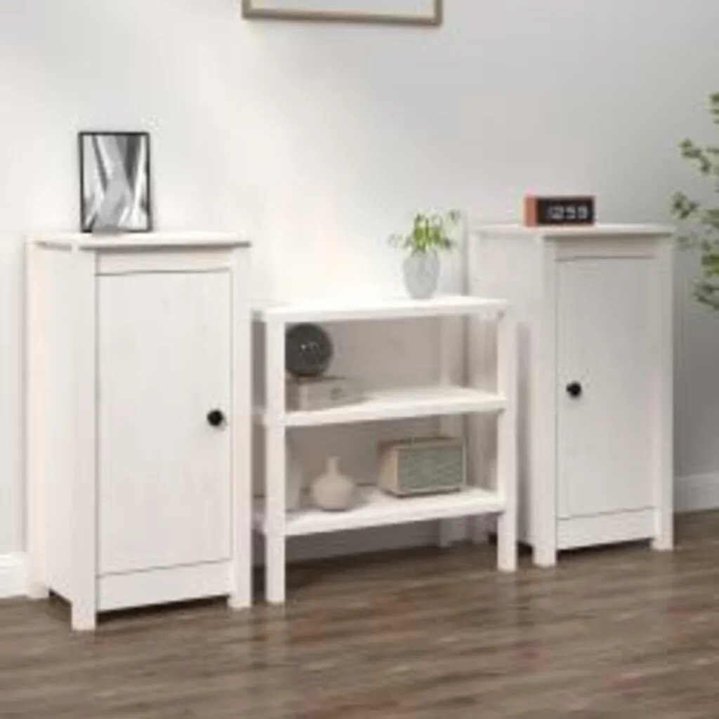 vidaXL Сайдборди 2 бр бели 39x35x80 см бор масив