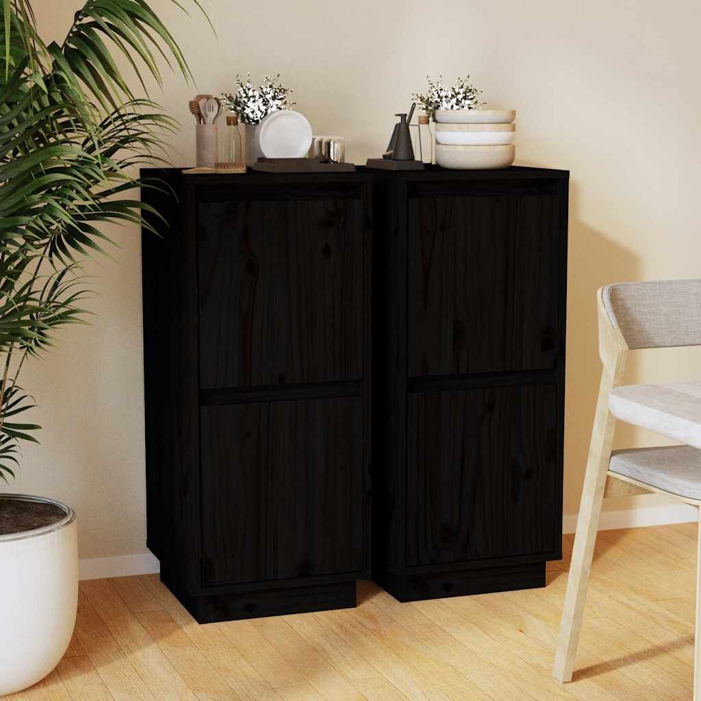 vidaXL Сайдборди 2 бр черни 315x34x75 см бор масив