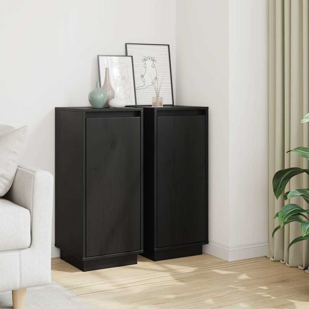 vidaXL Сайдборди 2 бр черни 315x34x75 см бор масив