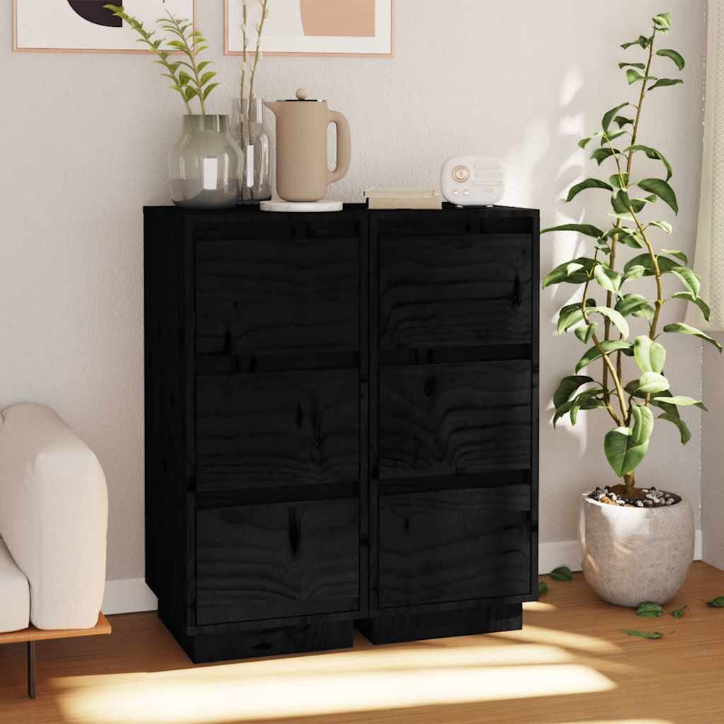 vidaXL Сайдборди 2 бр черни 32x34x75 см бор масив