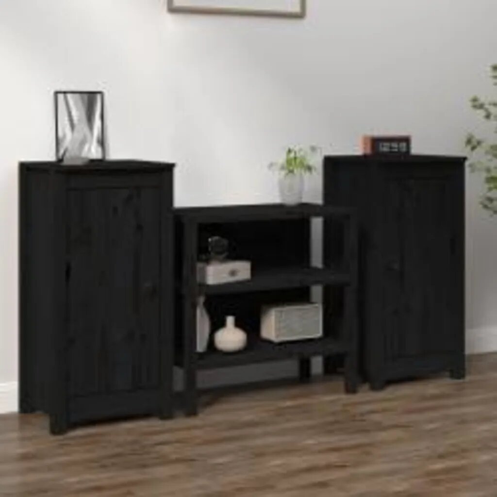 vidaXL Сайдборди 2 бр черни 39x35x80 см бор масив