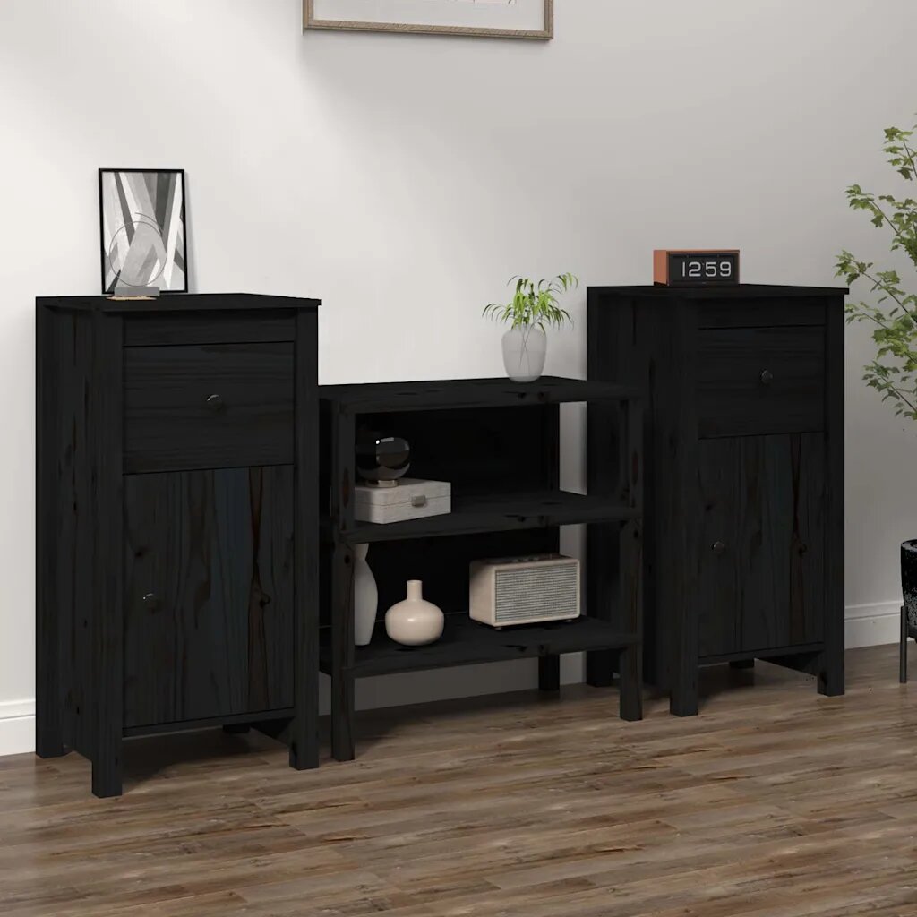 vidaXL Сайдборди 2 бр черни 40x35x80 см бор масив