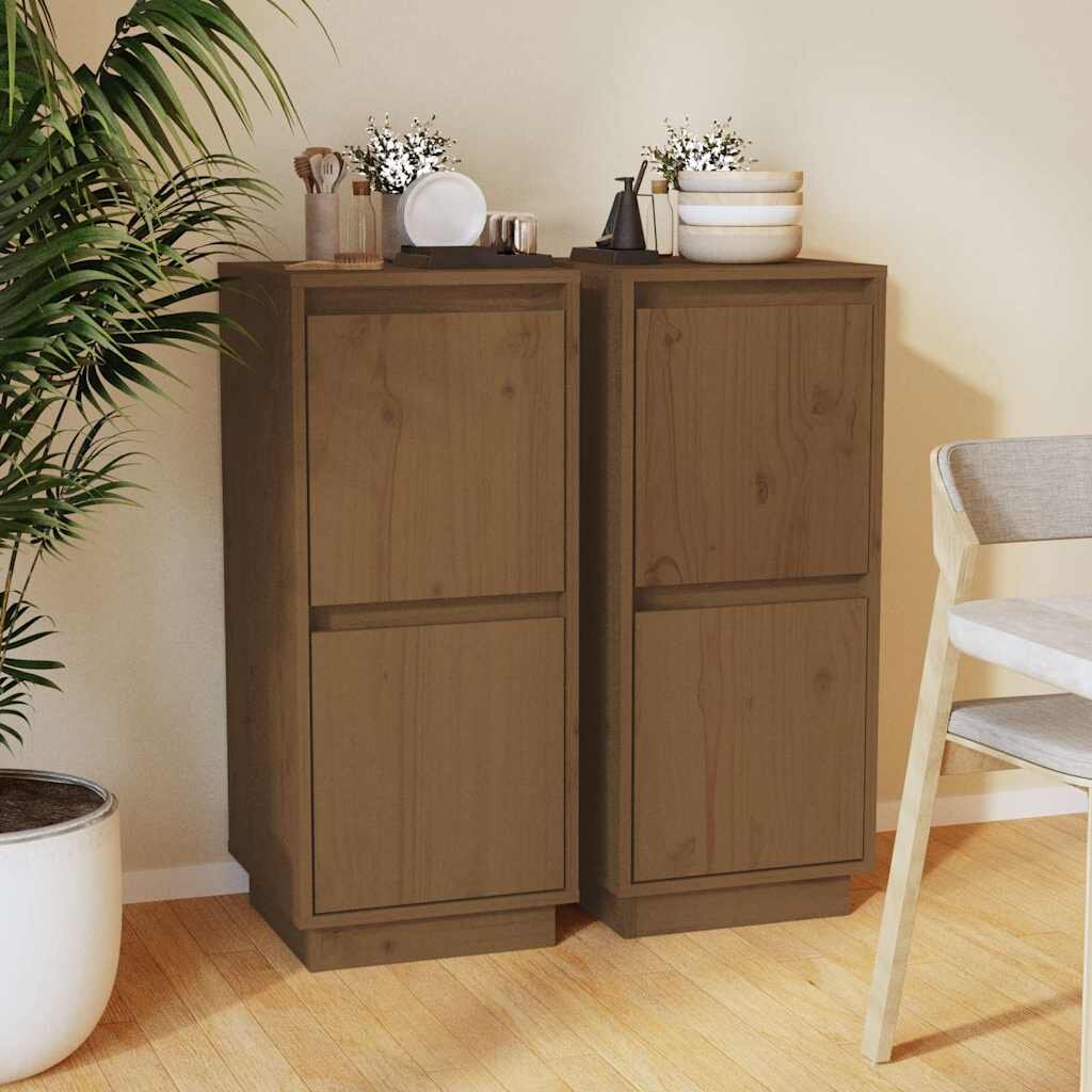 vidaXL Сайдборди 2 бр меденокафяви 315x34x75 см бор масив
