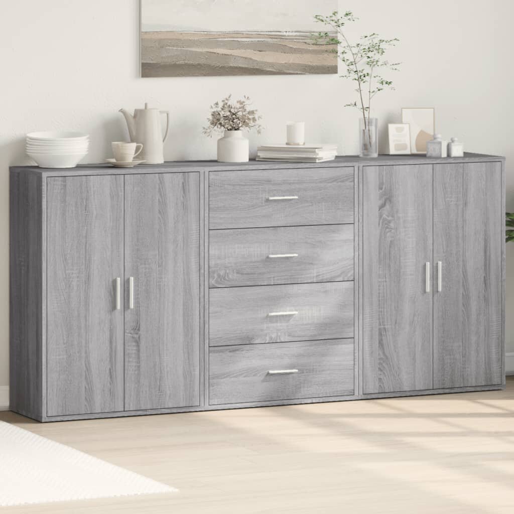vidaXL Сайдборди 3 бр сив сонома 60x31x84 см инженерно дърво
