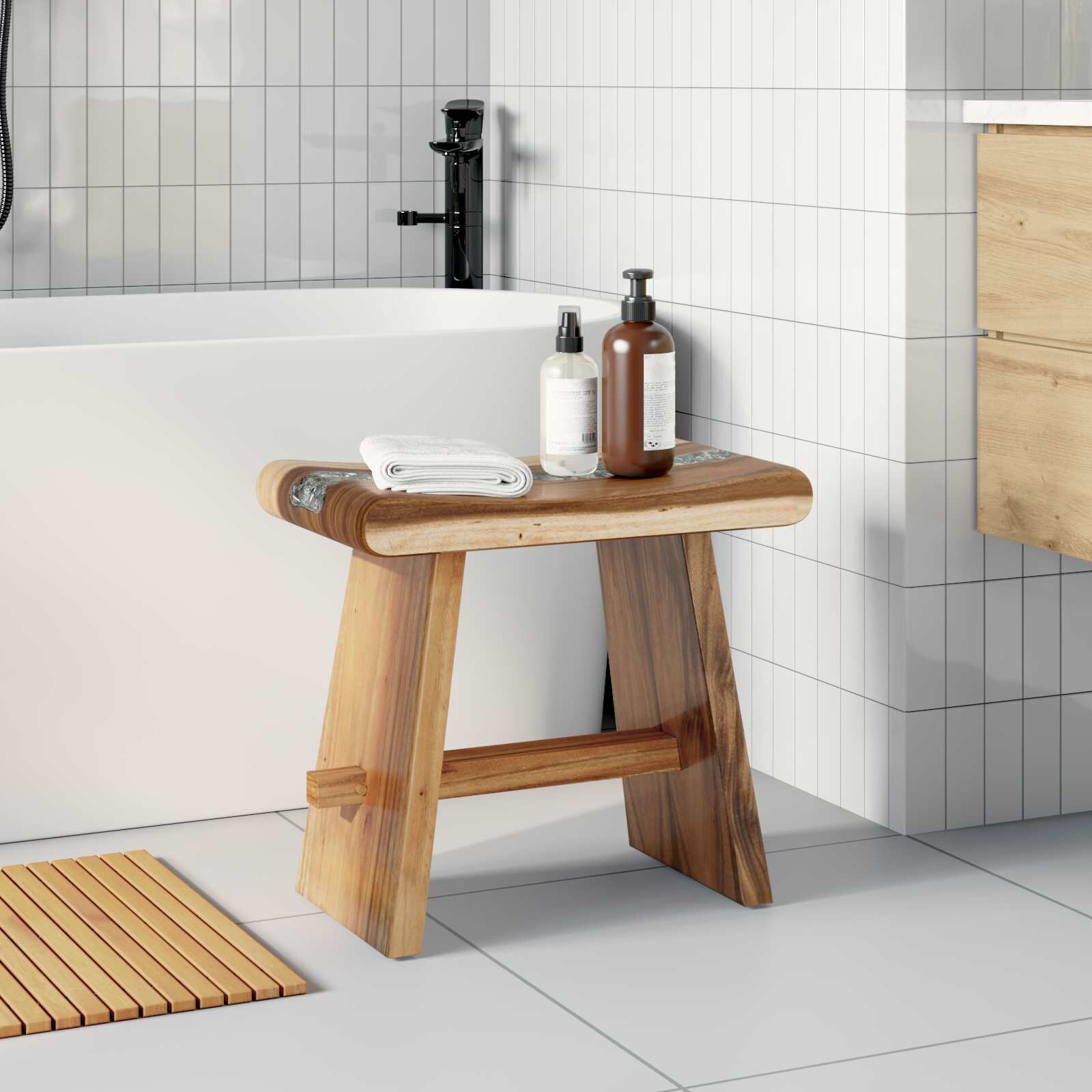 vidaXL Седалка за душ Естествен 50 x 30 x 44 см Солидно дърво суар