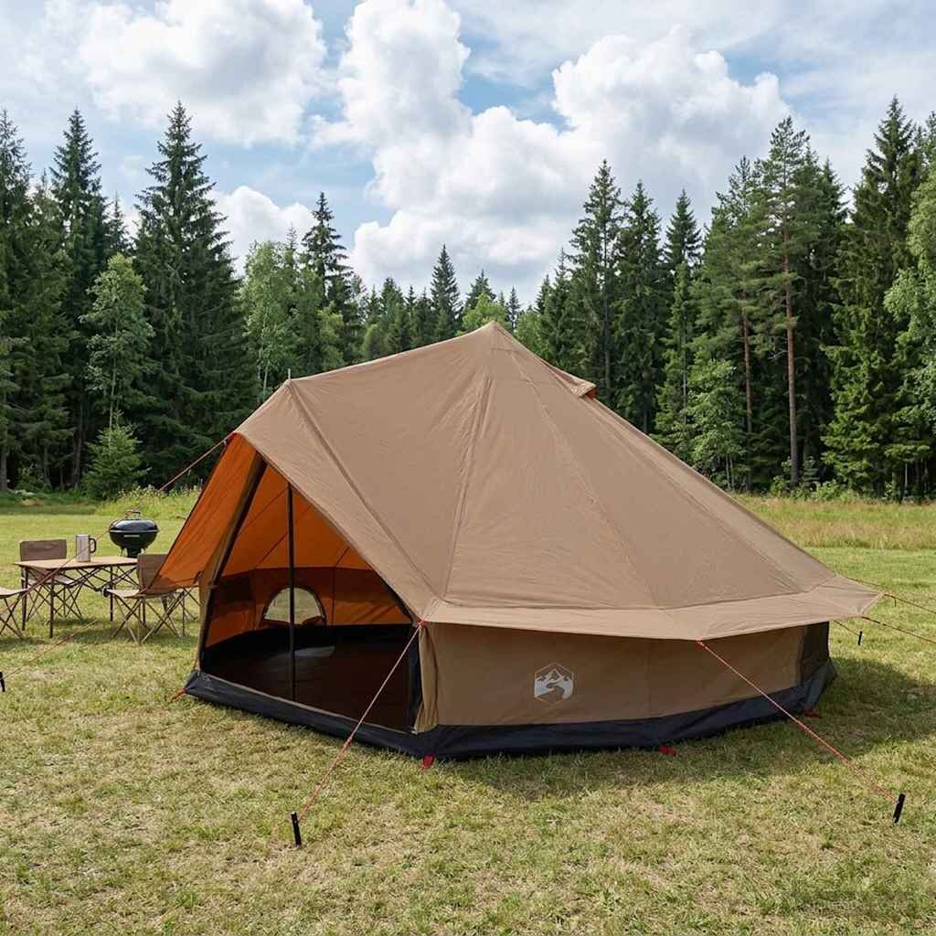 vidaXL Семейна палатка 10 души Кафяво Памук и полиестер