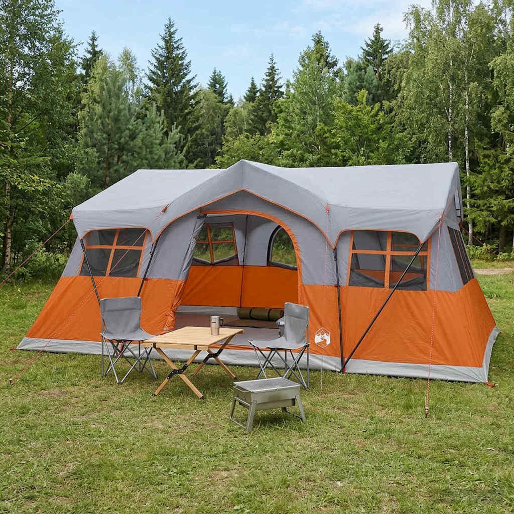vidaXL Семейна палатка 487 x 340 x 216 см Сив и оранжев